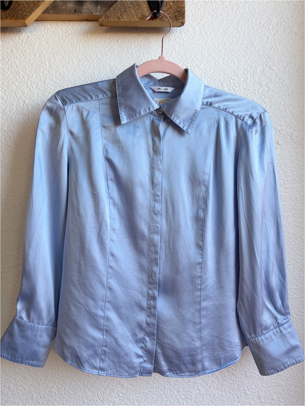 Y2K Baby Blue Satin Silk Button Down Blouse 6